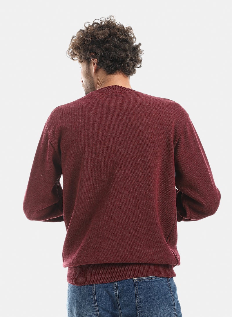 Andora Solid Pattern Wool Pullover_Burgundy - Image 3